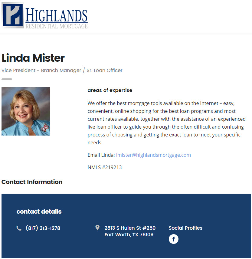 Linda Mister Highlands Residential Mortgage