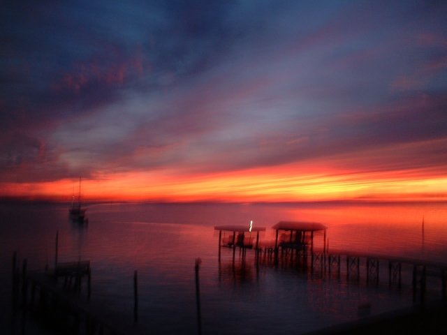 Sunset on the Neuse River and Pamlico Sound outside Oriental North Carolina