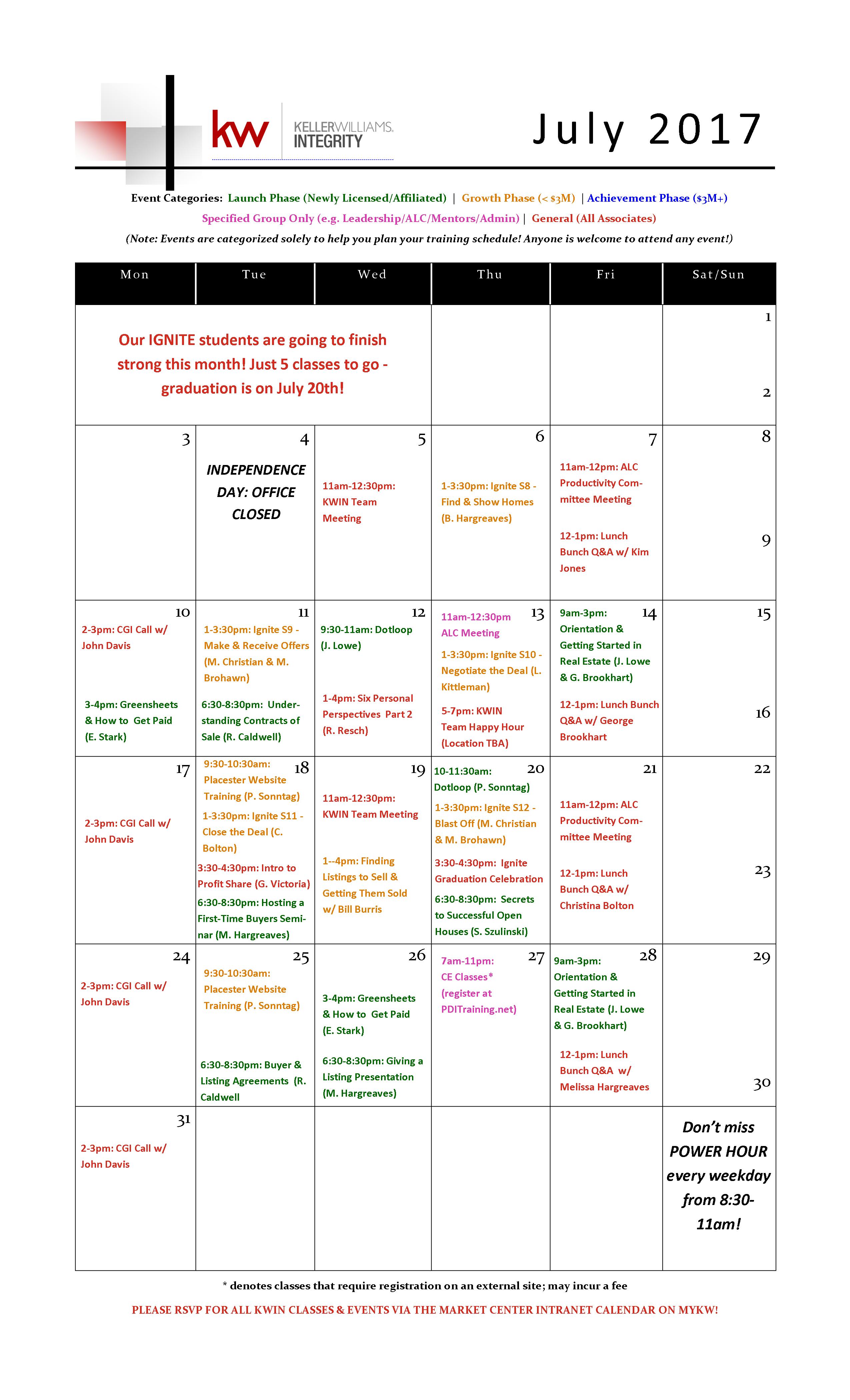 Keller Williams Integrity Ellicott City MD Real Estate Training Events Calendar